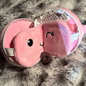 Pink Plush Eye Mask with Smiling Face